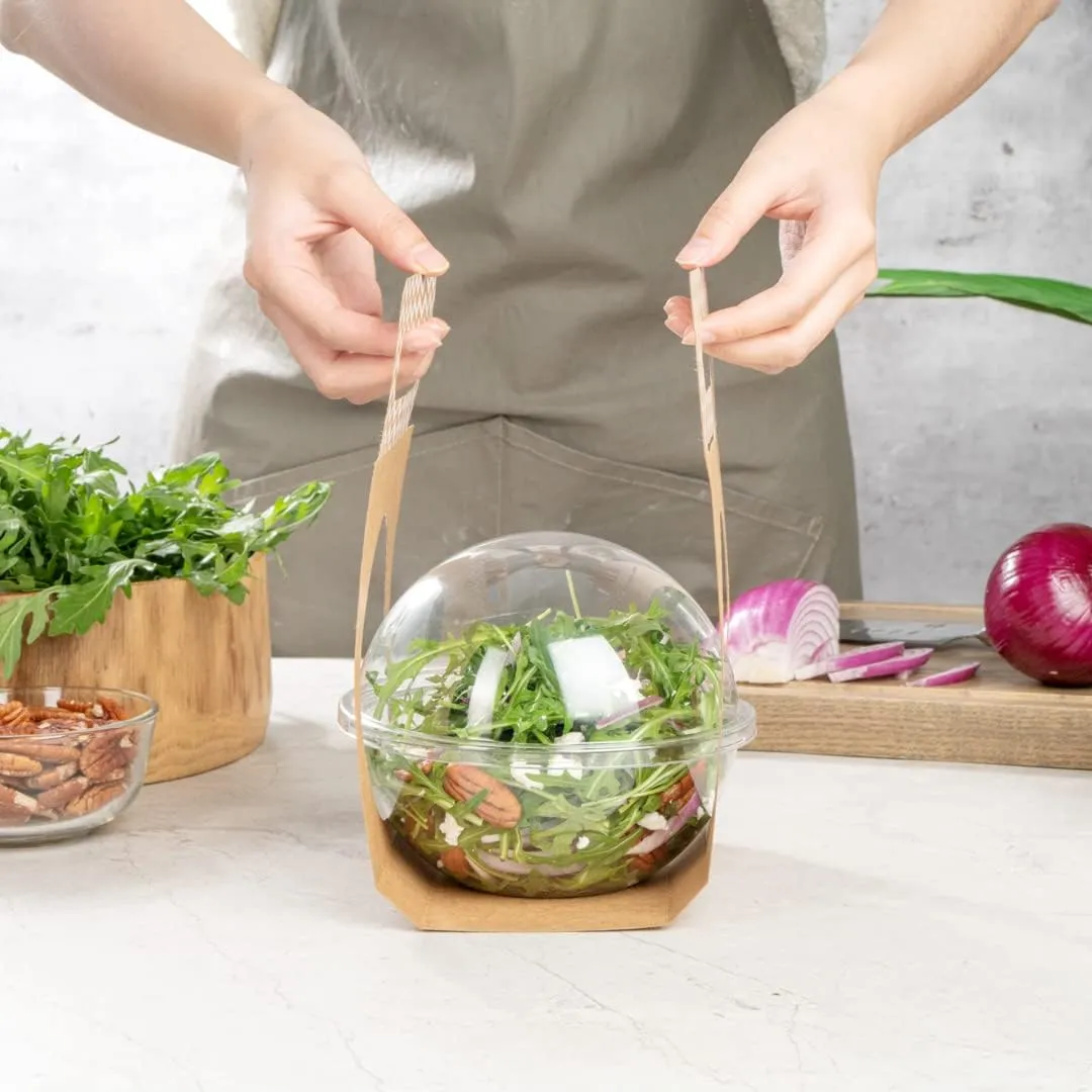 Thermo Tek 22.6 x 6.3 Inch Food Carrier, 50 Chevron Pattern Container Carrier - Disposable, For 28 oz Containers, Kraft Paper Sphere Container Carrier, Containers Sold Separately - Restaurantware