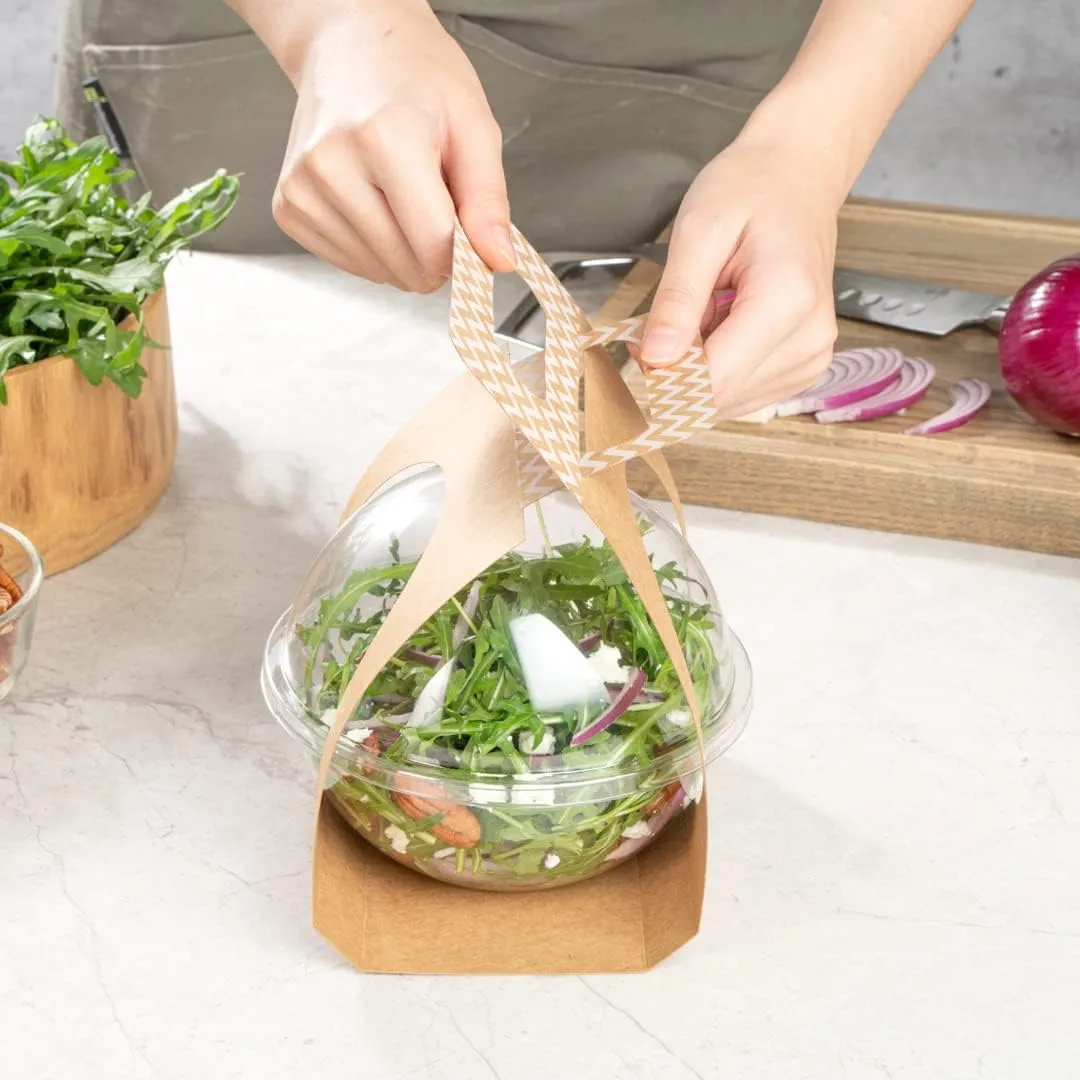 Thermo Tek 22.6 x 6.3 Inch Food Carrier, 50 Chevron Pattern Container Carrier - Disposable, For 28 oz Containers, Kraft Paper Sphere Container Carrier, Containers Sold Separately - Restaurantware