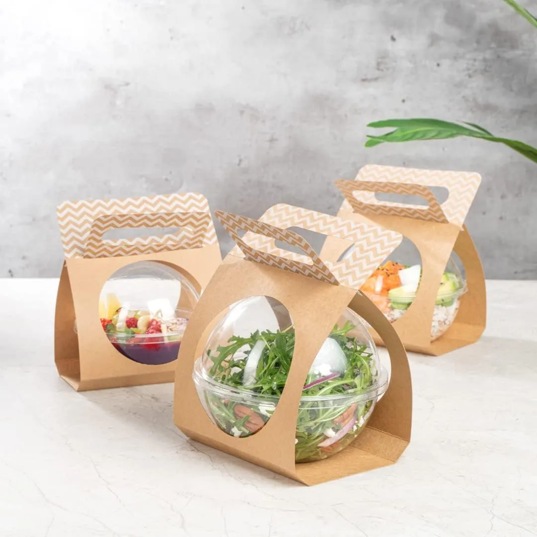 Thermo Tek 22.6 x 6.3 Inch Food Carrier, 50 Chevron Pattern Container Carrier - Disposable, For 28 oz Containers, Kraft Paper Sphere Container Carrier, Containers Sold Separately - Restaurantware