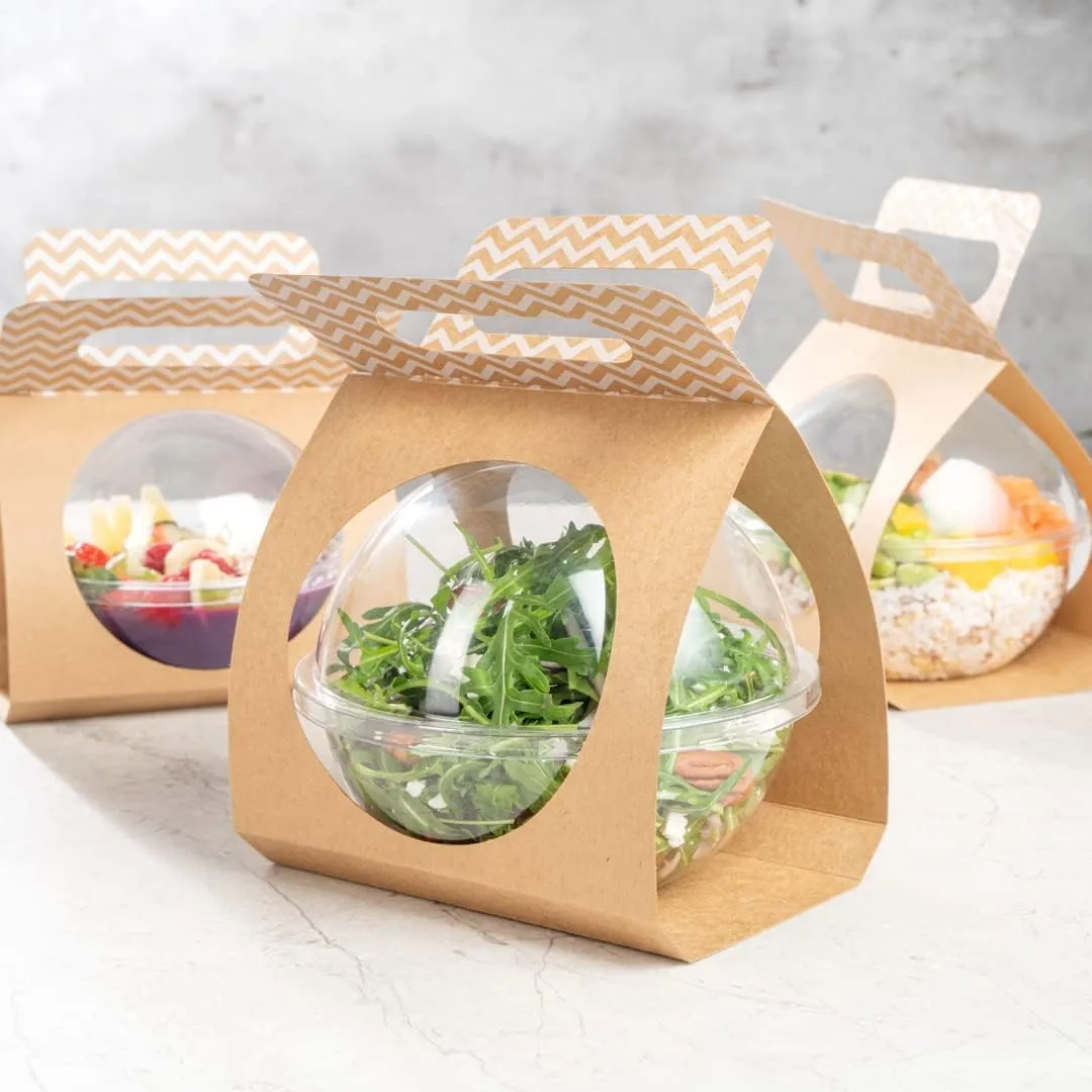 Thermo Tek 22.6 x 6.3 Inch Food Carrier, 50 Chevron Pattern Container Carrier - Disposable, For 28 oz Containers, Kraft Paper Sphere Container Carrier, Containers Sold Separately - Restaurantware