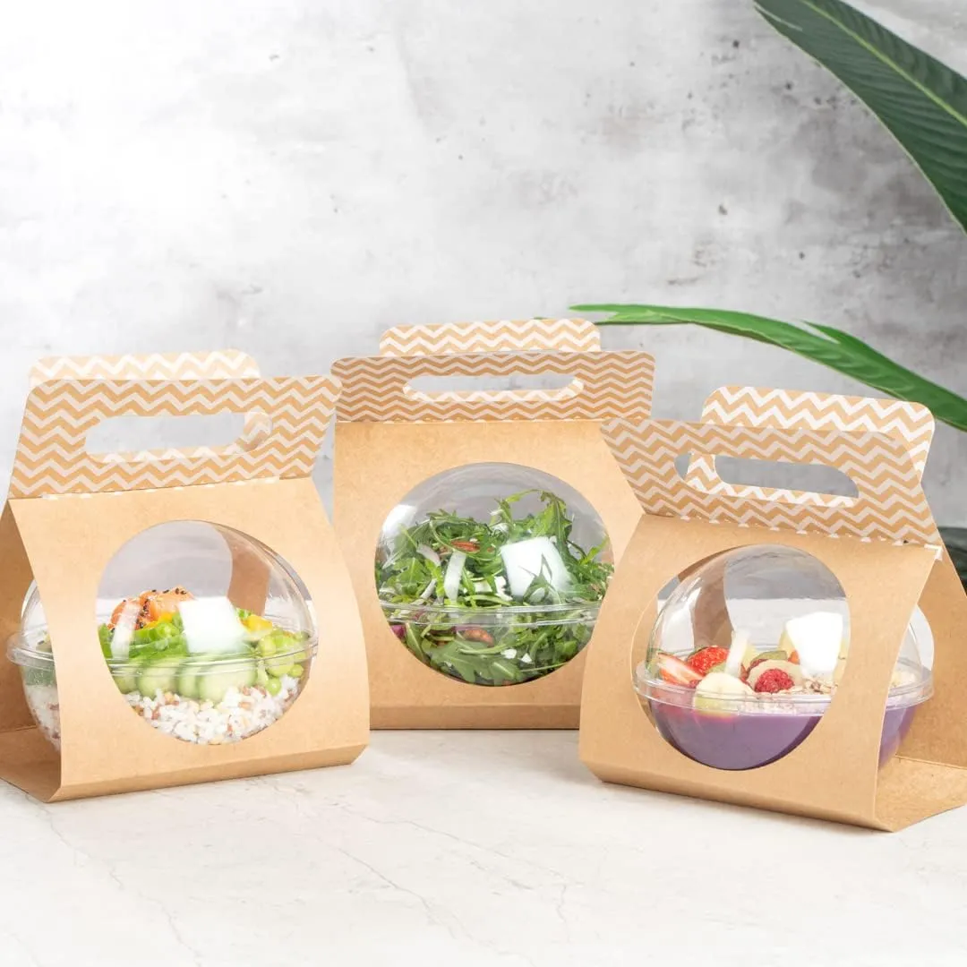 Thermo Tek 22.6 x 6.3 Inch Food Carrier, 50 Chevron Pattern Container Carrier - Disposable, For 28 oz Containers, Kraft Paper Sphere Container Carrier, Containers Sold Separately - Restaurantware