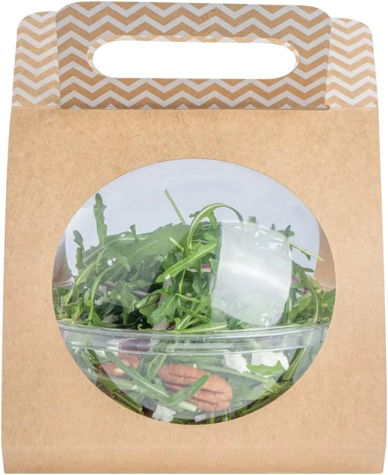 Thermo Tek 22.6 x 6.3 Inch Food Carrier, 50 Chevron Pattern Container Carrier - Disposable, For 28 oz Containers, Kraft Paper Sphere Container Carrier, Containers Sold Separately - Restaurantware