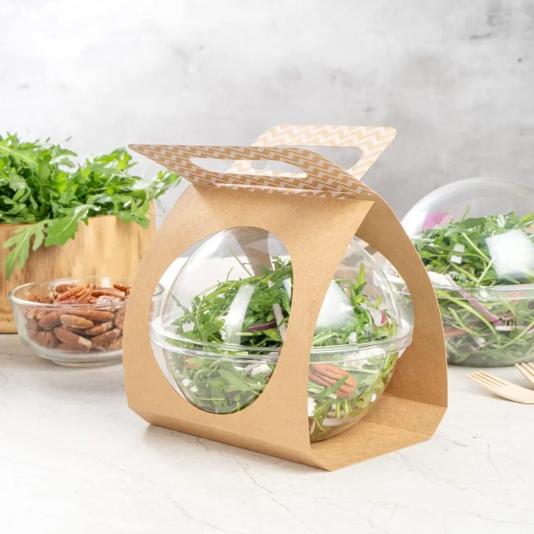 Thermo Tek 22.6 x 6.3 Inch Food Carrier, 50 Chevron Pattern Container Carrier - Disposable, For 28 oz Containers, Kraft Paper Sphere Container Carrier, Containers Sold Separately - Restaurantware