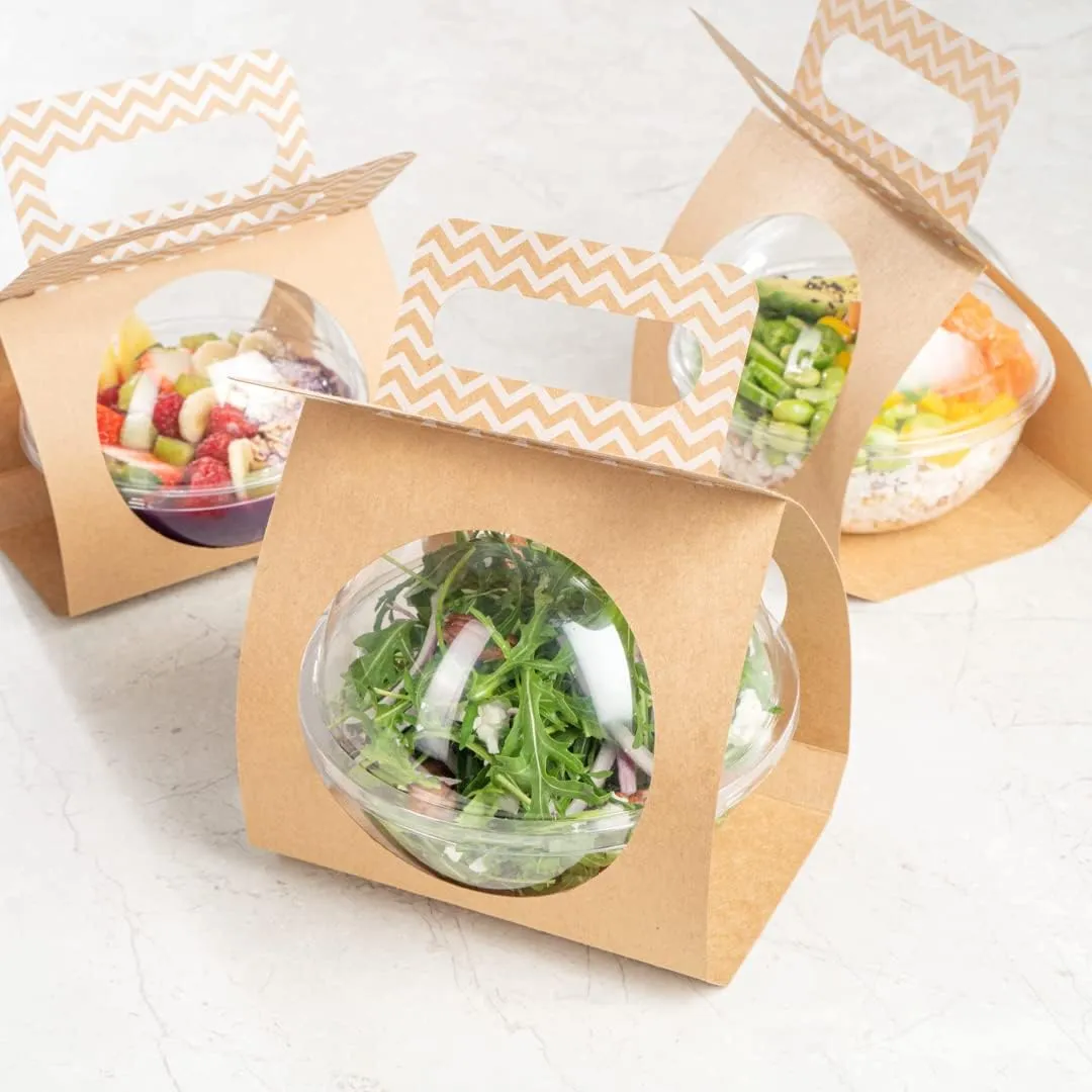 Thermo Tek 22.6 x 6.3 Inch Food Carrier, 50 Chevron Pattern Container Carrier - Disposable, For 28 oz Containers, Kraft Paper Sphere Container Carrier, Containers Sold Separately - Restaurantware