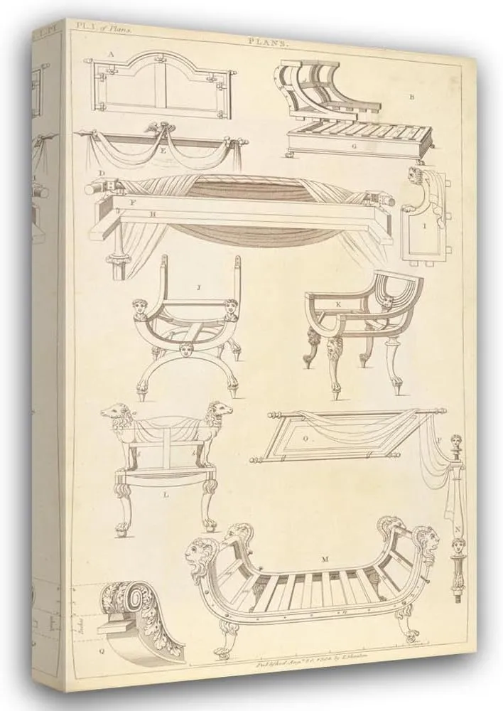 Thomas Sheraton 13x18 Gallery Wrapped Canvas Museum Art Print Titled: Plans (1805-1806)