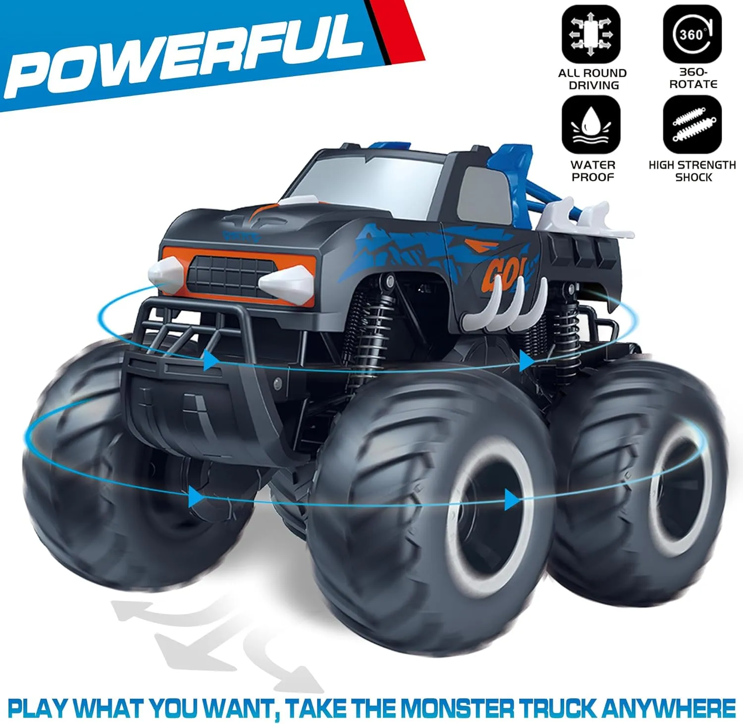 Threeking 1:16 Waterproof Monster Truck Toys RC Cars Amphibious Remote Control Car Trucks 4WD All Terrain Off-Road Pickup Toy for 6 7 8 9 10 11 12 Year Old Boys Girls Kids Gifts Presents