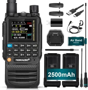TIDRADIO TD-H3 Ham Multi-Band Radio(2×2500mAh Batteries), Wireless Programming, USB-C Programming & Charging Multi-Band Handheld Long Range, AM Long Antenna, DTMF NOAA FM VOX SCAN Frequency Match