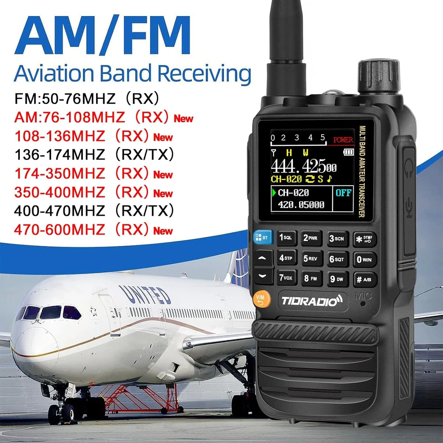 TIDRADIO TD-H3 Ham Radio Multi-Band Two Way Radio with AirBand & TD-771 Long Antenna,USB-C Programming & Charging,2500mAh Battery,One Key Frequency Match,DTMF FM AM NOAA VOX SCAN,Walkie Talkies