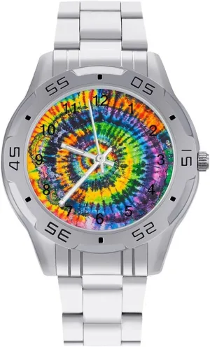 Tie Dye Psychedelic Art Simple Stainless Steel Band Business Watch Dress Wrist Unique Luxury Work Casual Waterproof Watches