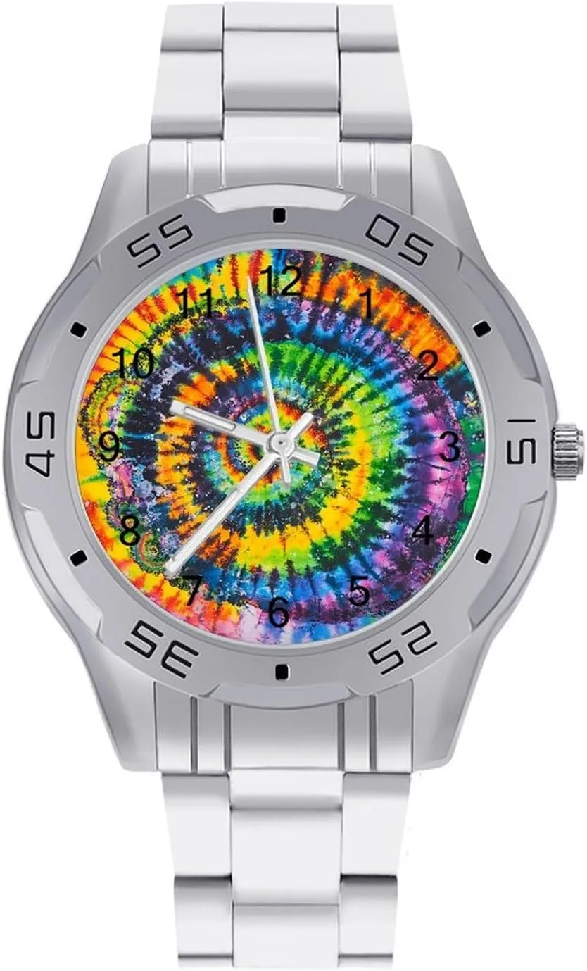 Tie Dye Psychedelic Art Simple Stainless Steel Band Business Watch Dress Wrist Unique Luxury Work Casual Waterproof Watches