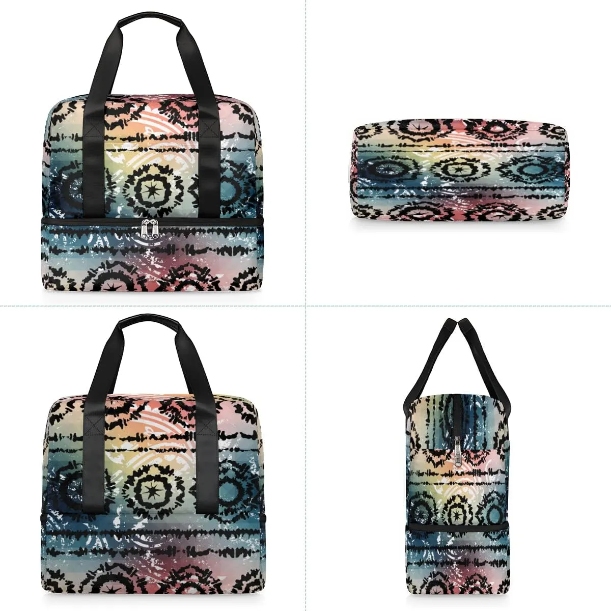 Tie Dye Travel Duffel Bag Sports Tote Gym Bag, Double layer Large Waterproof Overnight Shoulder Weekender Bag for Women Men…