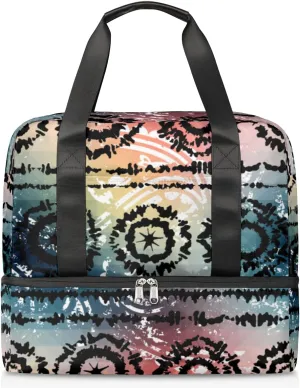 Tie Dye Travel Duffel Bag Sports Tote Gym Bag, Double layer Large Waterproof Overnight Shoulder Weekender Bag for Women Men…