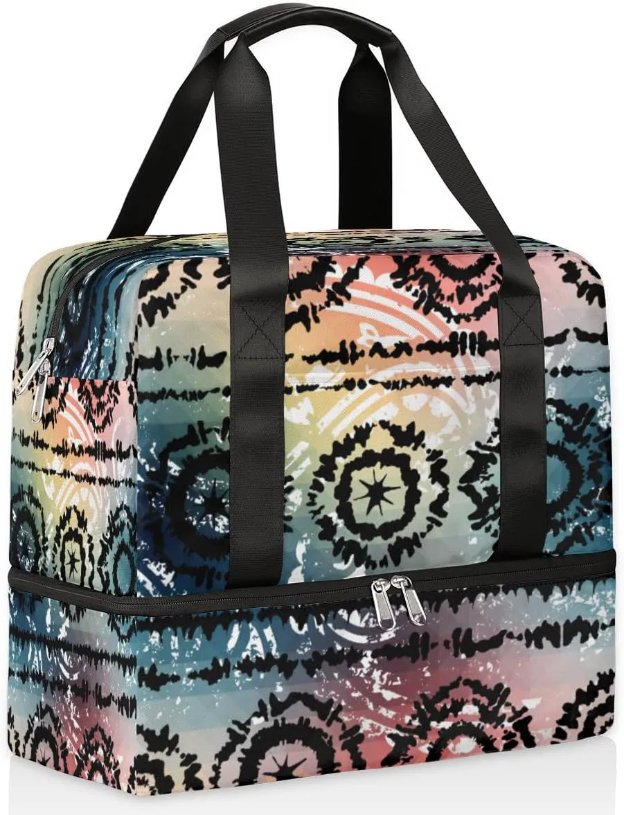 Tie Dye Travel Duffel Bag Sports Tote Gym Bag, Double layer Large Waterproof Overnight Shoulder Weekender Bag for Women Men…