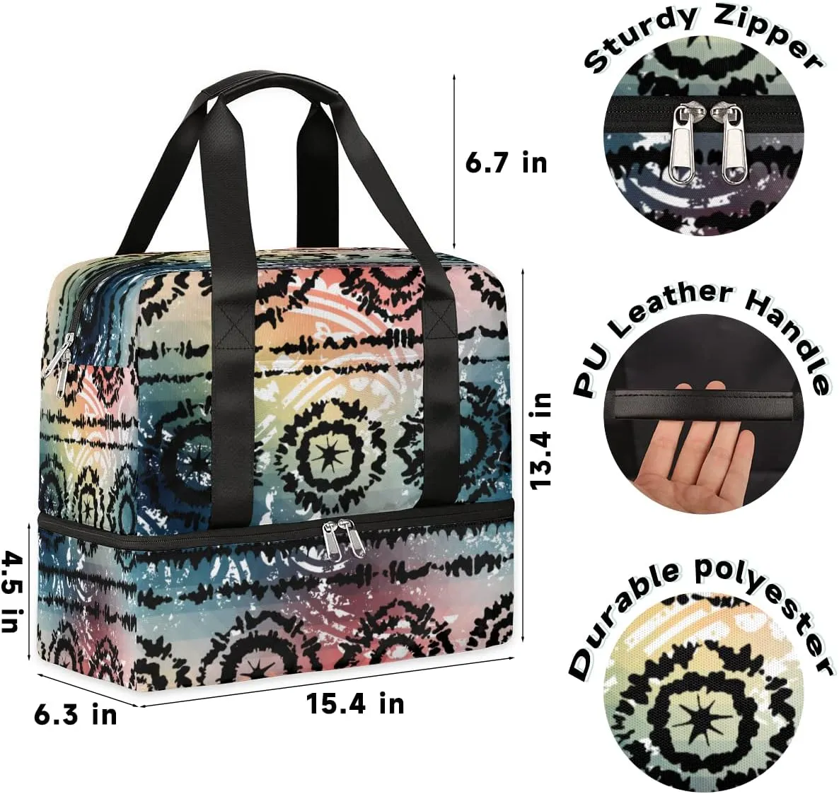 Tie Dye Travel Duffel Bag Sports Tote Gym Bag, Double layer Large Waterproof Overnight Shoulder Weekender Bag for Women Men…