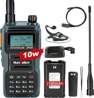 TK-W70 Ham Radio Long Range 10W, GMRS Handheld Radio with Programming Cable, Multi-Band Two Way Radio with 2100mAh Battery, NOAA, IP68 Waterproof Ham Radio