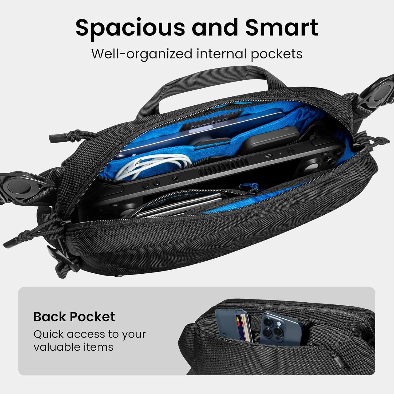 tomtoc 5.5L Sling Bag, Heavy Duty Crossbody Bag for Men/Women, Water-resistant Tactical Carry Chest Daypack Travel Shoulder Pack for Nintendo Switch 2, Steam Deck OLED, ASUS ROG Ally X, iPad mini