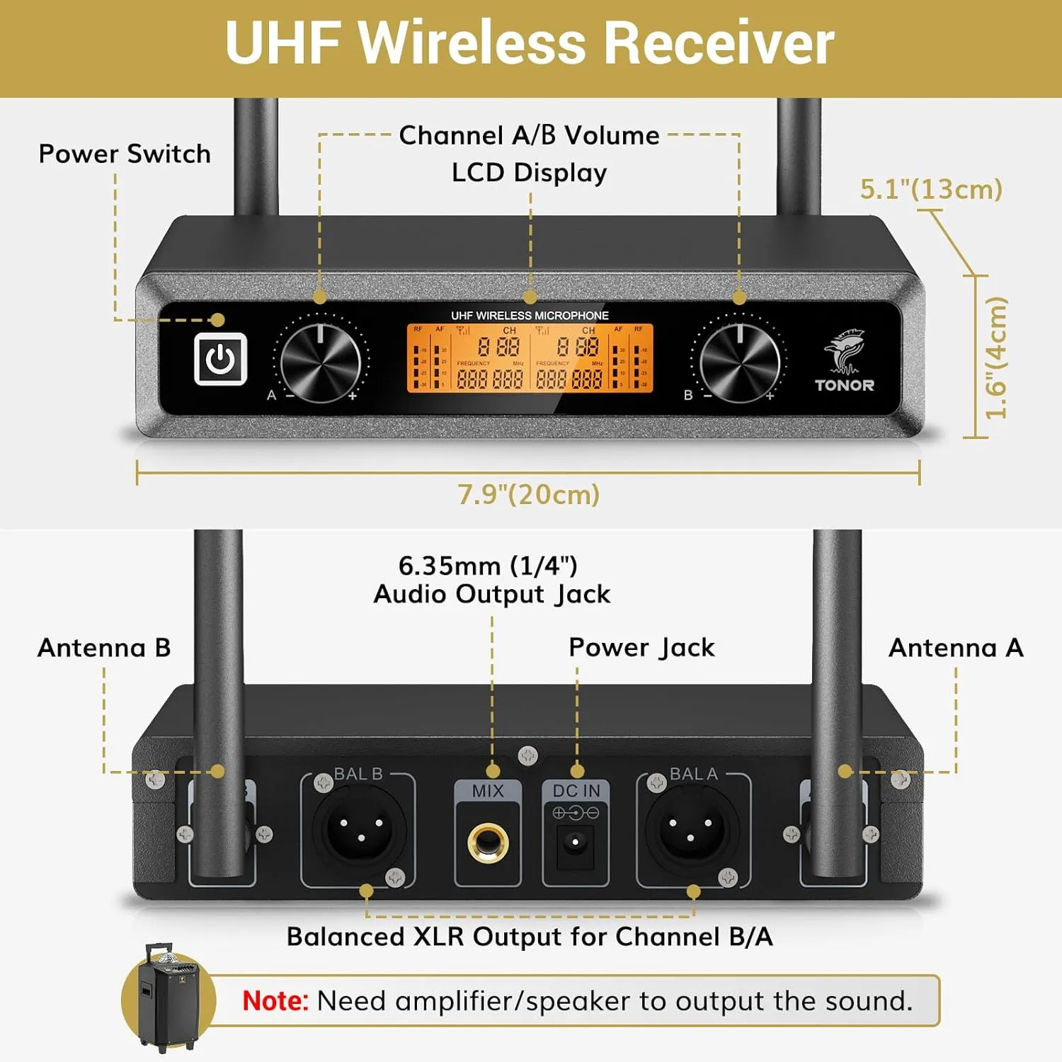 TONOR Wireless Microphone System, Professional Metal Cordless Karaoke Microphones, Handheld Dynamic Mic Set with Receiver for Home Party, Meeting, KTV, Church, DJ, Wedding, Singing, 200ft, TW820 Red