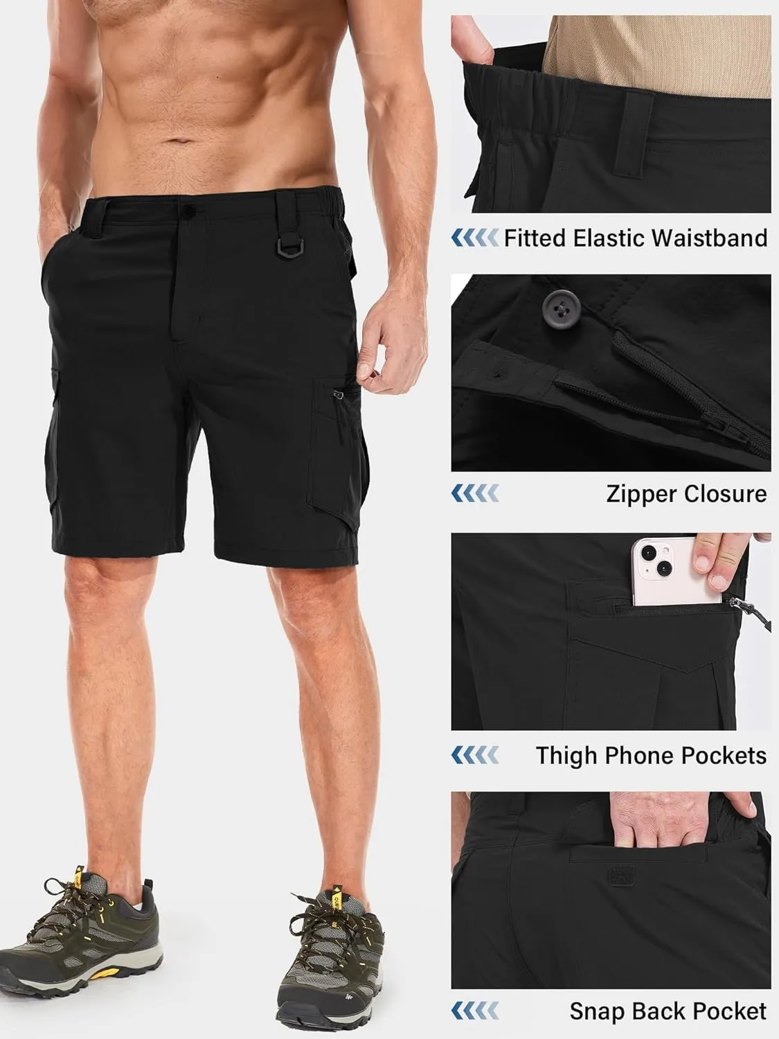 Toomett Mens Hiking Cargo Shorts Quick Dry Lightweight Travel Fishing Camping Golf Shorts with Multi Pockets