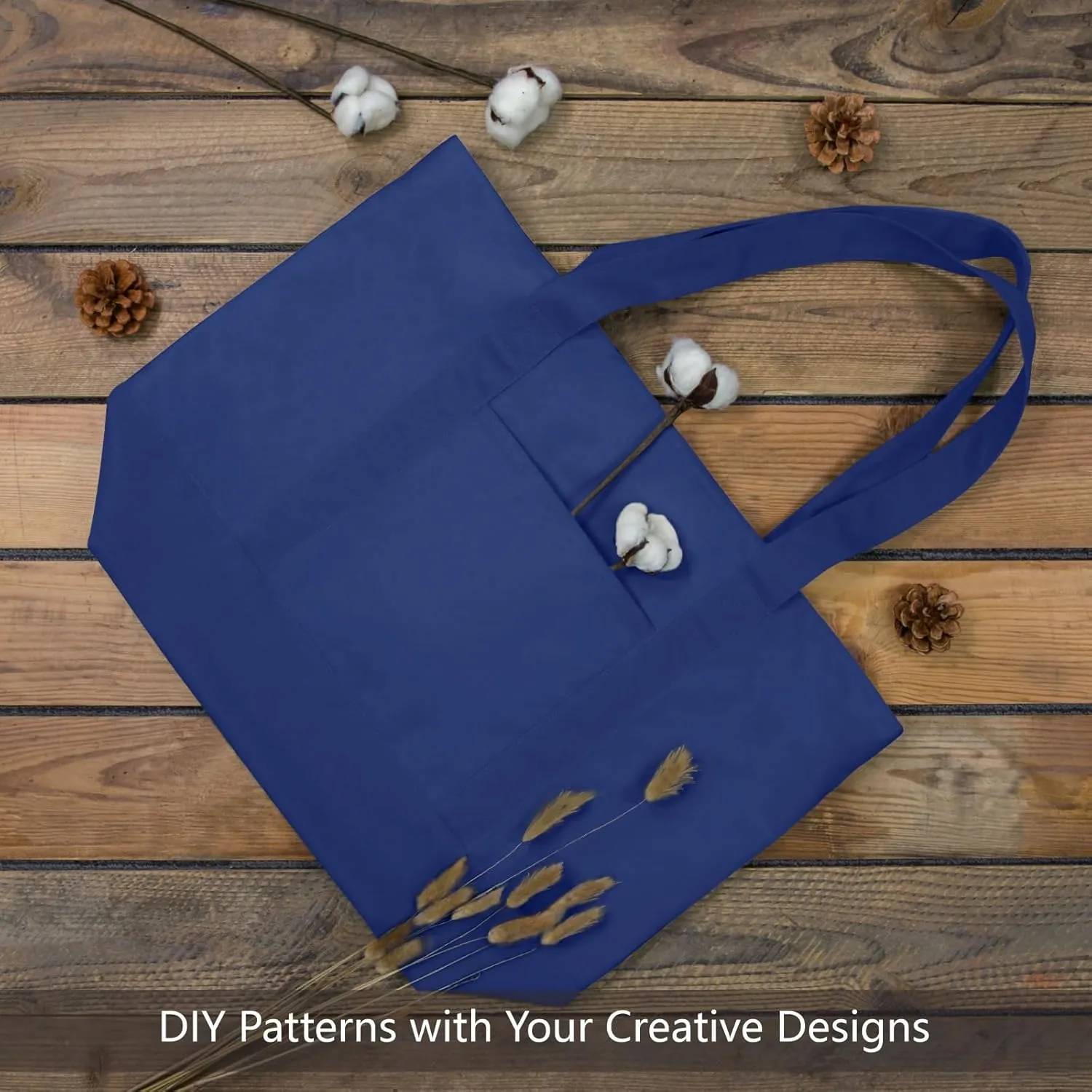 TOPDesign 1-Pack Canvas Tote Bag with an External Pocket, Reusable Grocery Shopping Bag, Top Zipper Closure, Daily Essentials (Blue)
