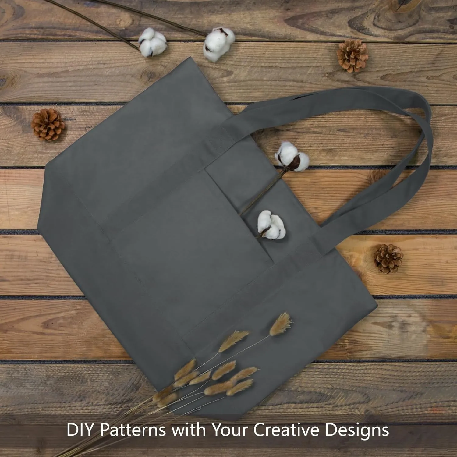 TOPDesign 1-Pack Canvas Tote Bag with an External Pocket, Reusable Grocery Shopping Bag, Top Zipper Closure, Daily Essentials (Grey)
