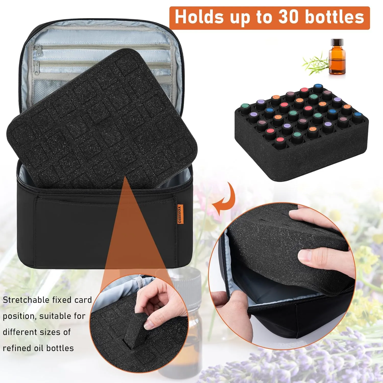 TORIBIO Essential Oils Carrying Case - Holds 30 Bottles (5ml-15ml), Essential Oil Storage Organizer for Essential Oil and Accessories, Bag Only