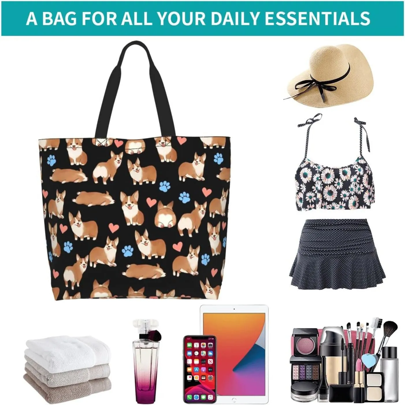 Tote Bag for Women Men Reusable Beach Shoulder Bag Casual Handbag for Travel Shopping Grocery Work
