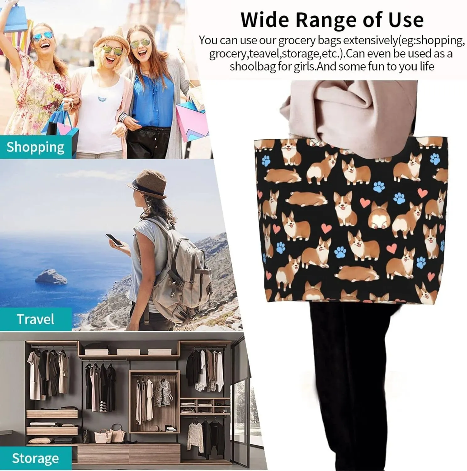 Tote Bag for Women Men Reusable Beach Shoulder Bag Casual Handbag for Travel Shopping Grocery Work