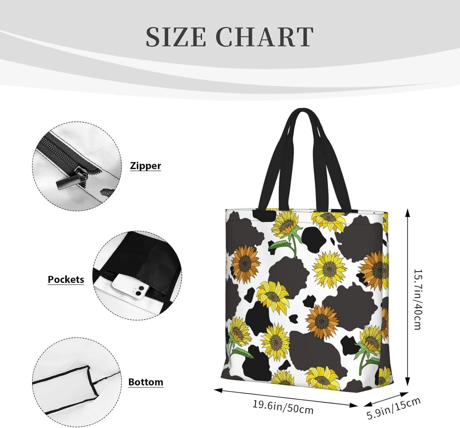Tote Bag with Zipper Pockets,Large Capacity Shopping Bag, Handbags for Travel Grocery