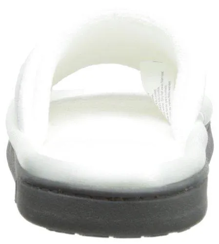 Totes isotoner Women's Microterry Slide Slipper with Satin Trim, White, 9.5/10