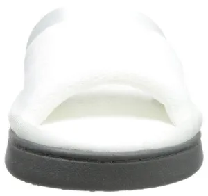 Totes isotoner Women's Microterry Slide Slipper with Satin Trim, White, 9.5/10