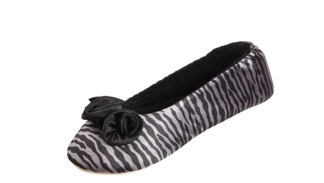Totes Women's Rosette Satin Ballerina Slipper