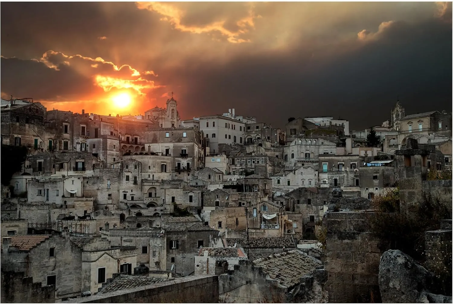 Trademark Fine Art Canvas Wall Art - Michele Stoduto 'Matera Skyline Twilight' Wall Art for Living Room, Bedroom, or Office Décor
