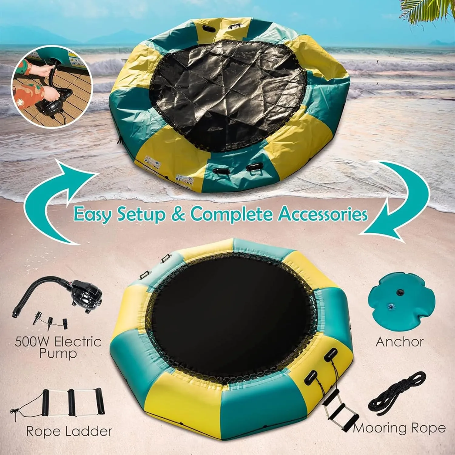 Trampoline Children Adult Water Toy Park, Lake Inflatable Water Trampoline, Water Trampoline PVC Inflatable Water Trampoline,13FT/4M