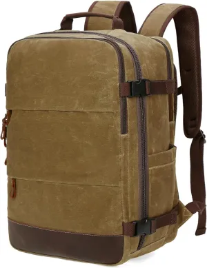 Travel Backpack for Men Carry On Backpack Flight Approved Personal Item Backpack, 18.4 inch Laptop Backpack Casual Daypack Weekender Business Hiking Backpack, Brown