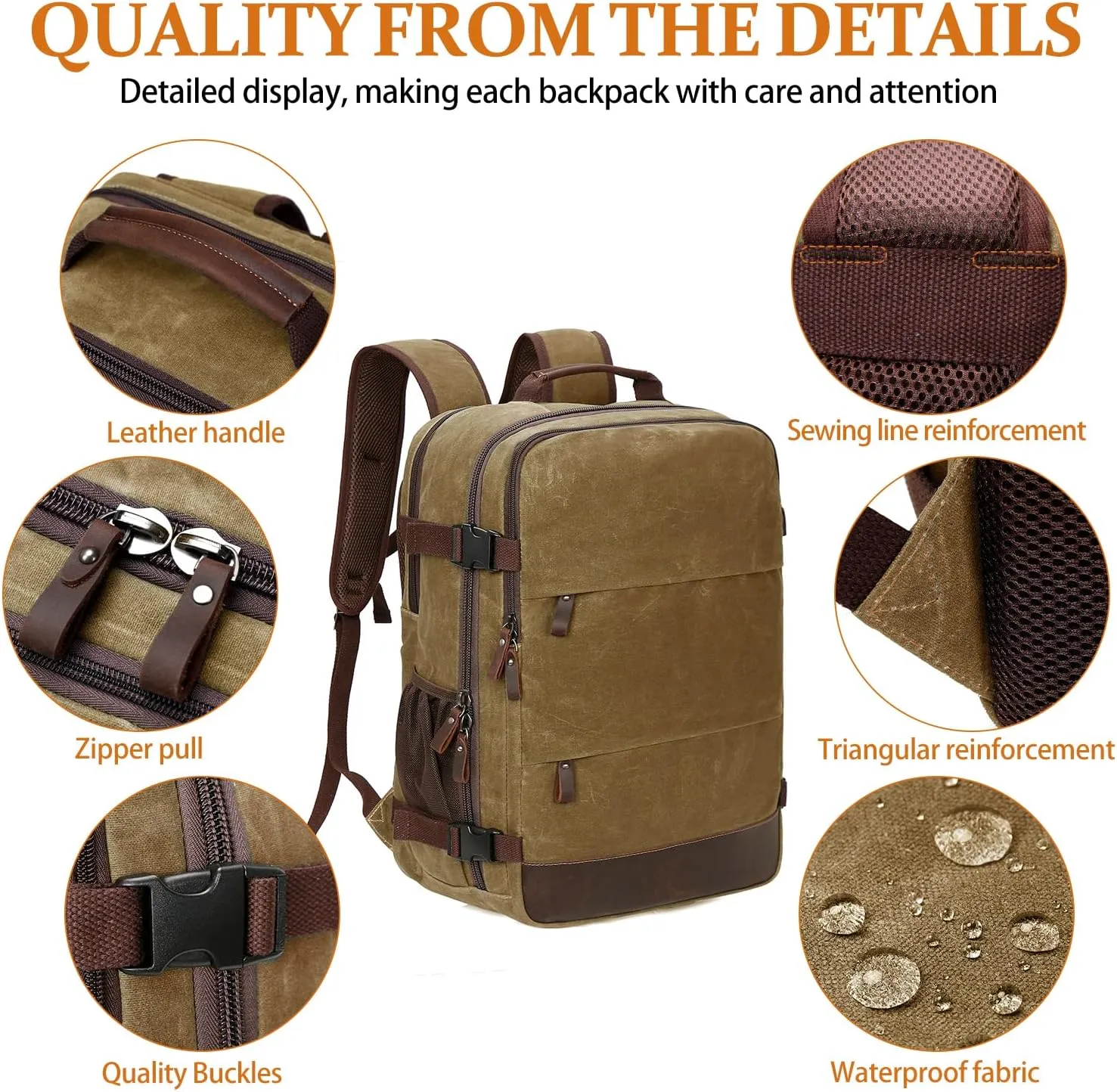 Travel Backpack for Men Carry On Backpack Flight Approved Personal Item Backpack, 18.4 inch Laptop Backpack Casual Daypack Weekender Business Hiking Backpack, Brown