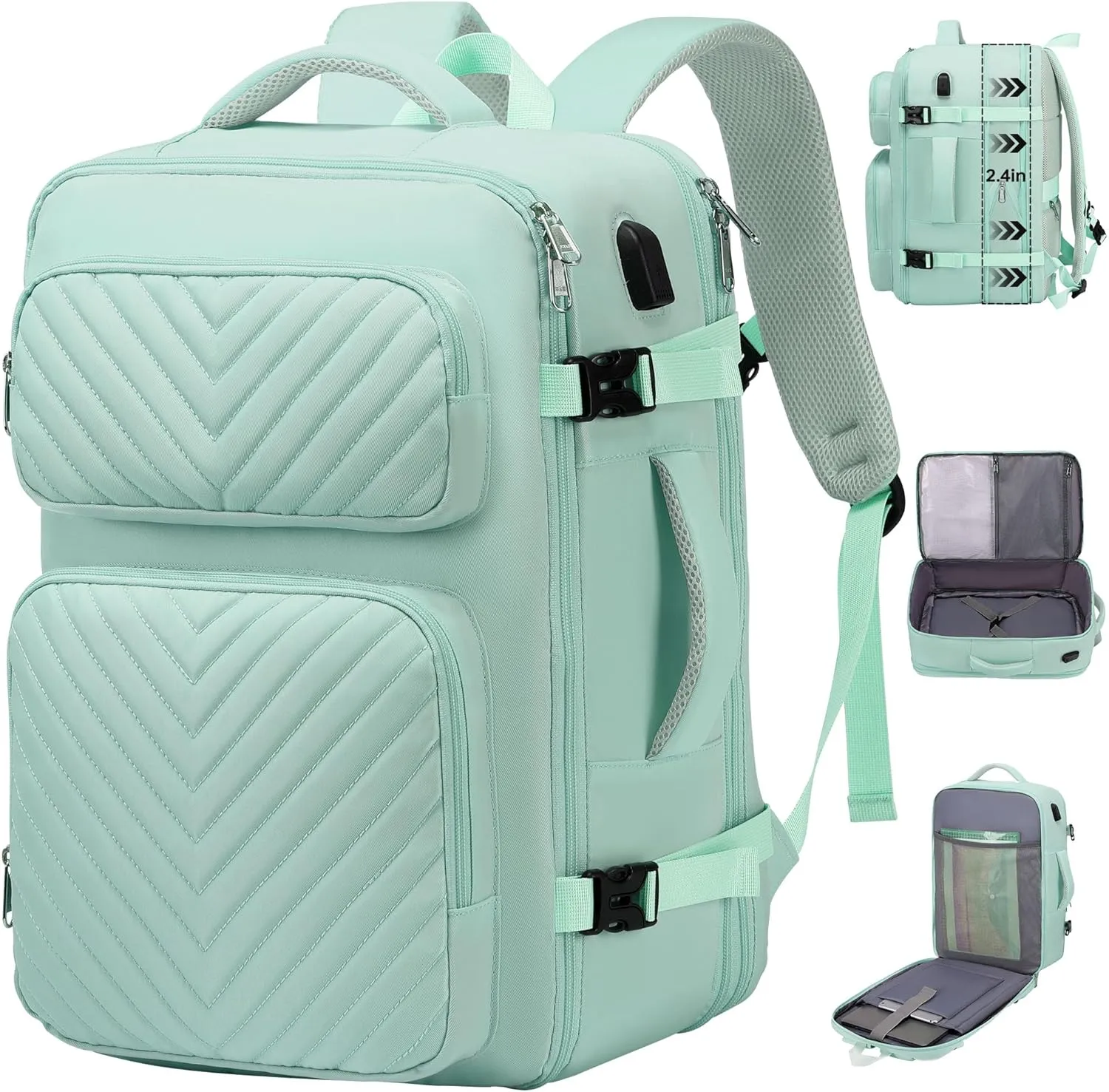 Travel Backpack for Women, Flight Approved Carry on Backpack, Large Expandable Suitcase Bag, 17.3" Laptop Bag for Weekender Business Camping Hiking, Light Cyan