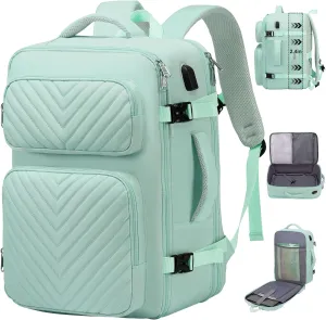Travel Backpack for Women, Flight Approved Carry on Backpack, Large Expandable Suitcase Bag, 17.3" Laptop Bag for Weekender Business Camping Hiking, Light Cyan