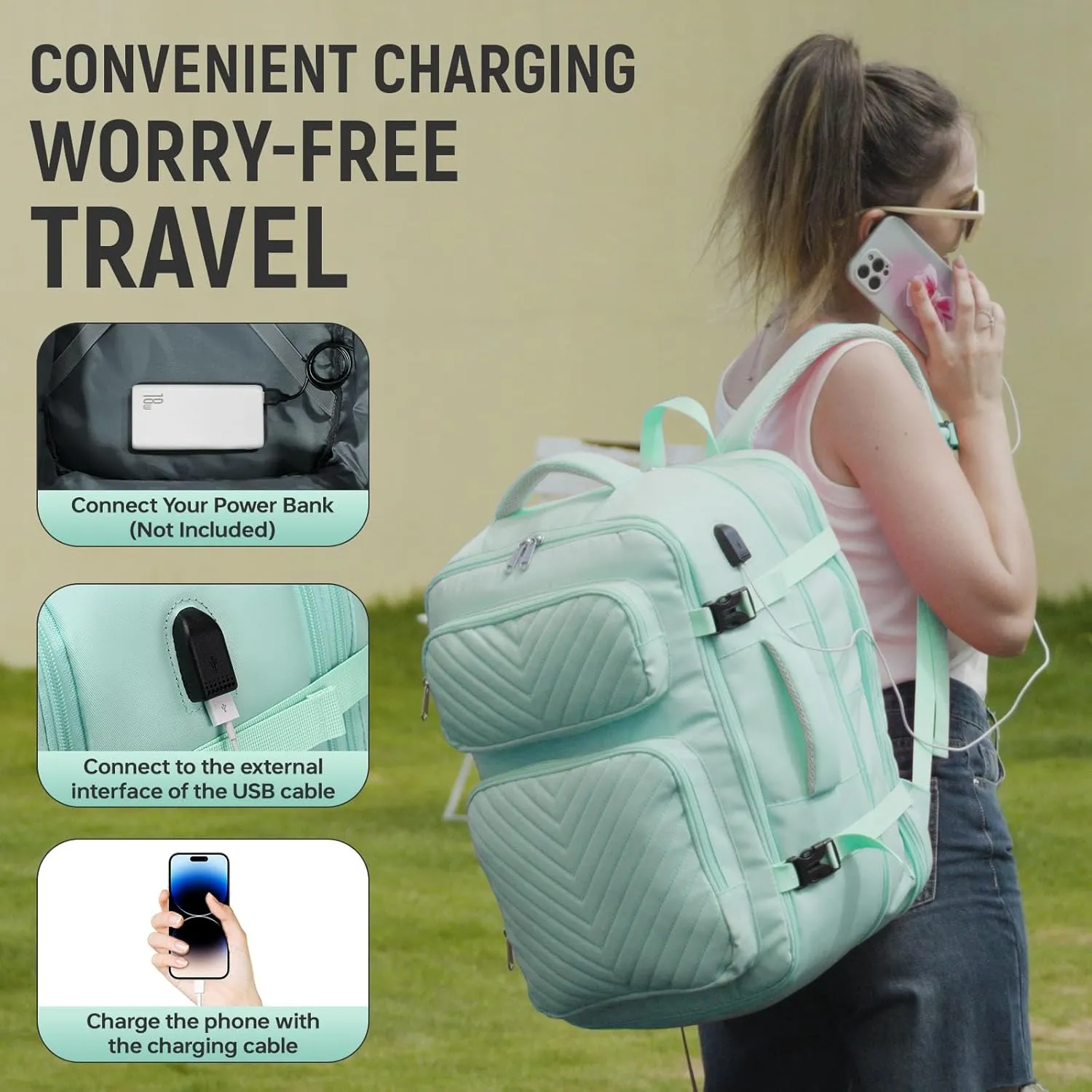 Travel Backpack for Women, Flight Approved Carry on Backpack, Large Expandable Suitcase Bag, 17.3" Laptop Bag for Weekender Business Camping Hiking, Light Cyan