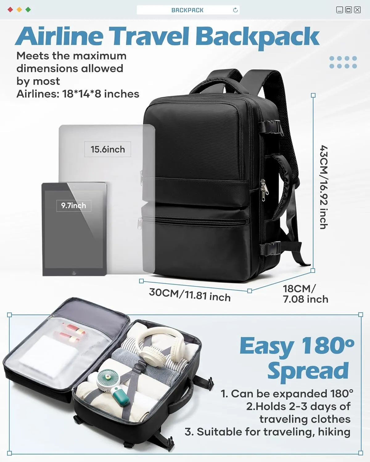 Travel Backpack For Women,Carry On Backpack Airline Approved,Laptop Work Backpacks For Men,Personal Item Travel Bag
