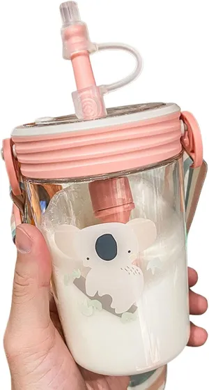 Travel Coffee Cup for Adults - Reusable Transparent Drinking Cups 550ml with Straps for Travel Home Cup Straw Water Cup Cute Tritan Cup Large Capacity