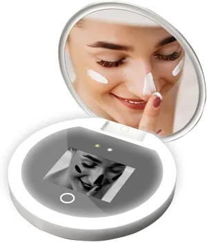 Travel Compact Mirror with UV Camera for Sunscreen Test Handheld LED Beauty Makeup Examination Testing Mirror Magnifying Facial