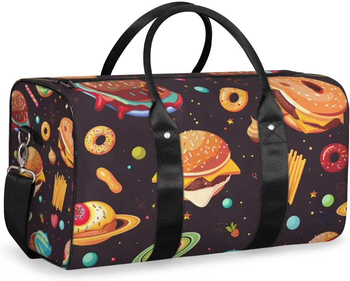 Travel Duffel Bag, Funny Universe Hamburger Planet Sports Tote Gym Bag Foldable Western Aztec Weekender Bag Carry on Luggage Handle Bag Overnight Shoulder Bag for Women Men,A-252