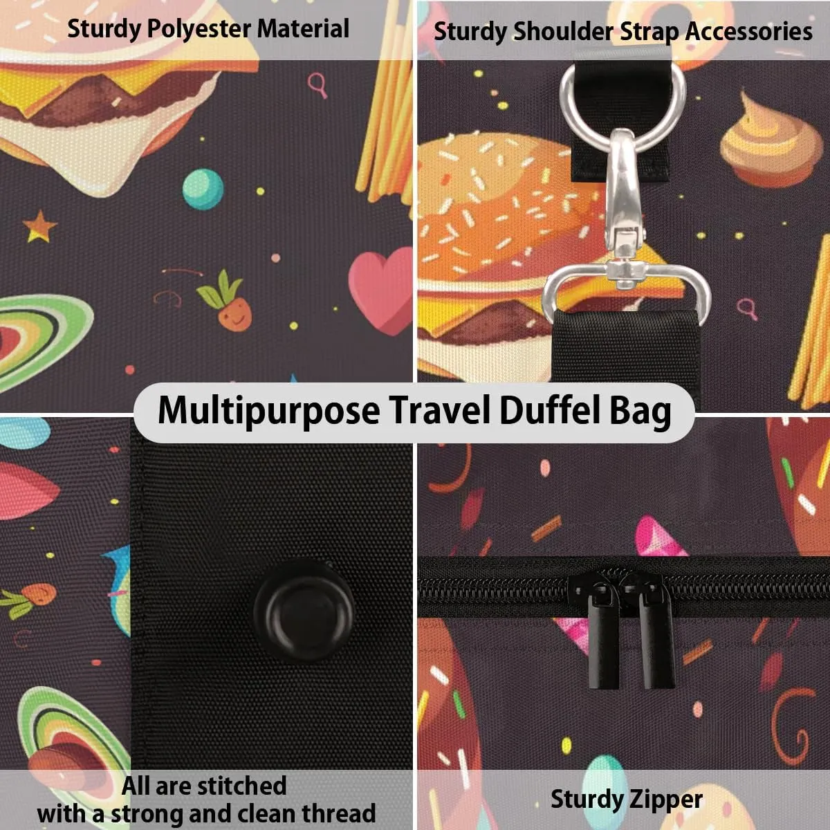 Travel Duffel Bag, Funny Universe Hamburger Planet Sports Tote Gym Bag Foldable Western Aztec Weekender Bag Carry on Luggage Handle Bag Overnight Shoulder Bag for Women Men,A-252