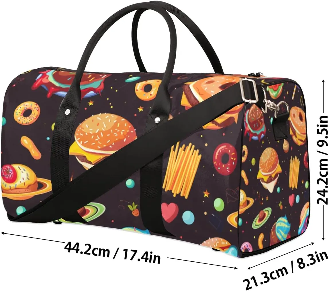 Travel Duffel Bag, Funny Universe Hamburger Planet Sports Tote Gym Bag Foldable Western Aztec Weekender Bag Carry on Luggage Handle Bag Overnight Shoulder Bag for Women Men,A-252