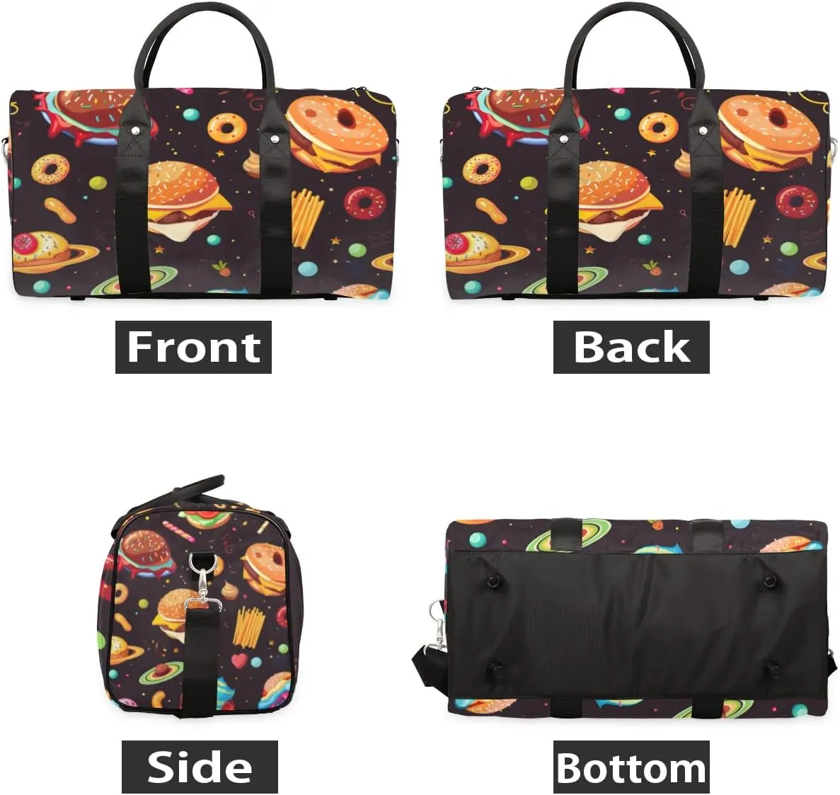 Travel Duffel Bag, Funny Universe Hamburger Planet Sports Tote Gym Bag Foldable Western Aztec Weekender Bag Carry on Luggage Handle Bag Overnight Shoulder Bag for Women Men,A-252