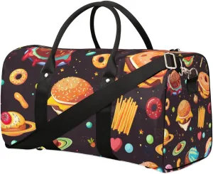Travel Duffel Bag, Funny Universe Hamburger Planet Sports Tote Gym Bag Foldable Western Aztec Weekender Bag Carry on Luggage Handle Bag Overnight Shoulder Bag for Women Men,A-252