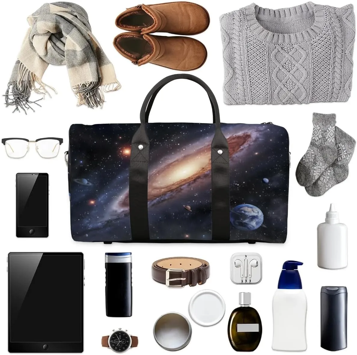 Travel Duffel Bag, Galaxy Universe Nebulae Planet Sports Tote Gym Bag Foldable Western Aztec Weekender Bag Carry on Luggage Handle Bag Overnight Shoulder Bag for Women Men,A-001