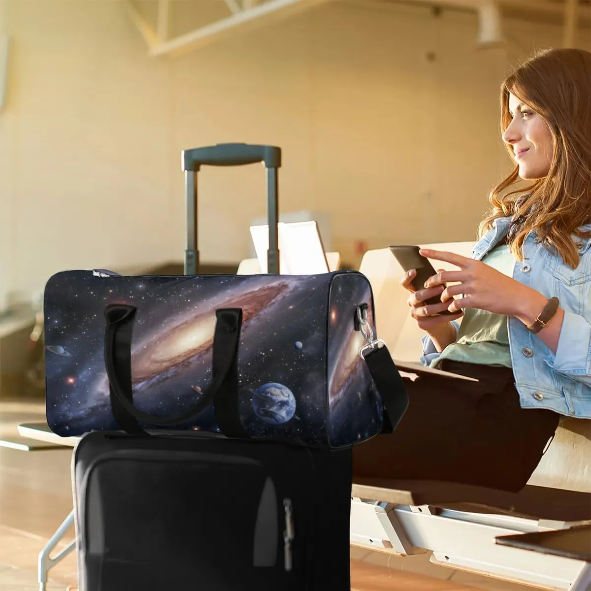 Travel Duffel Bag, Galaxy Universe Nebulae Planet Sports Tote Gym Bag Foldable Western Aztec Weekender Bag Carry on Luggage Handle Bag Overnight Shoulder Bag for Women Men,A-001