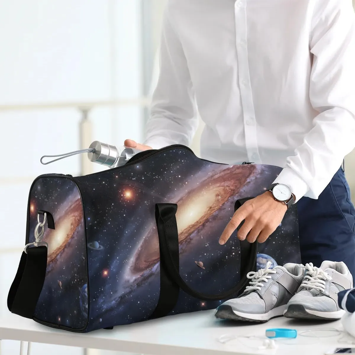 Travel Duffel Bag, Galaxy Universe Nebulae Planet Sports Tote Gym Bag Foldable Western Aztec Weekender Bag Carry on Luggage Handle Bag Overnight Shoulder Bag for Women Men,A-001