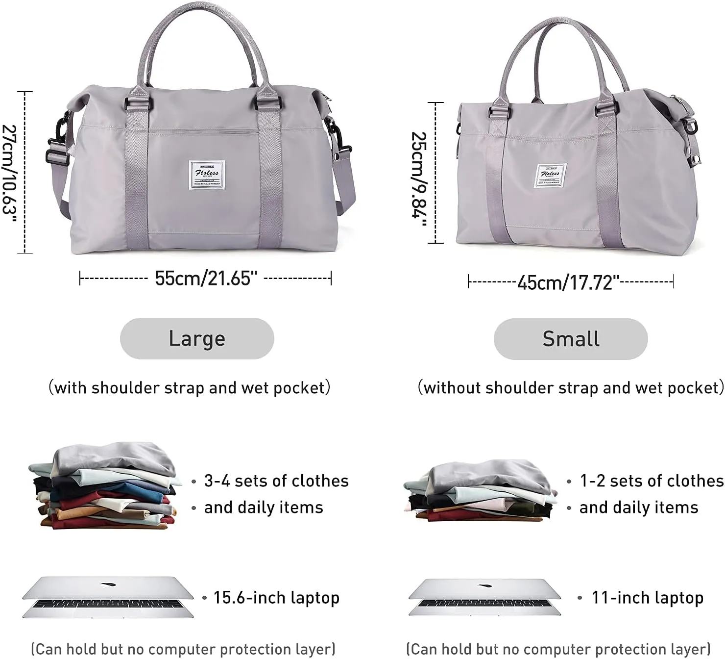 Travel Duffel Bag, Sports Tote Bag, Shoulder Weekender Overnight Bag for Women(B-Light Gery)